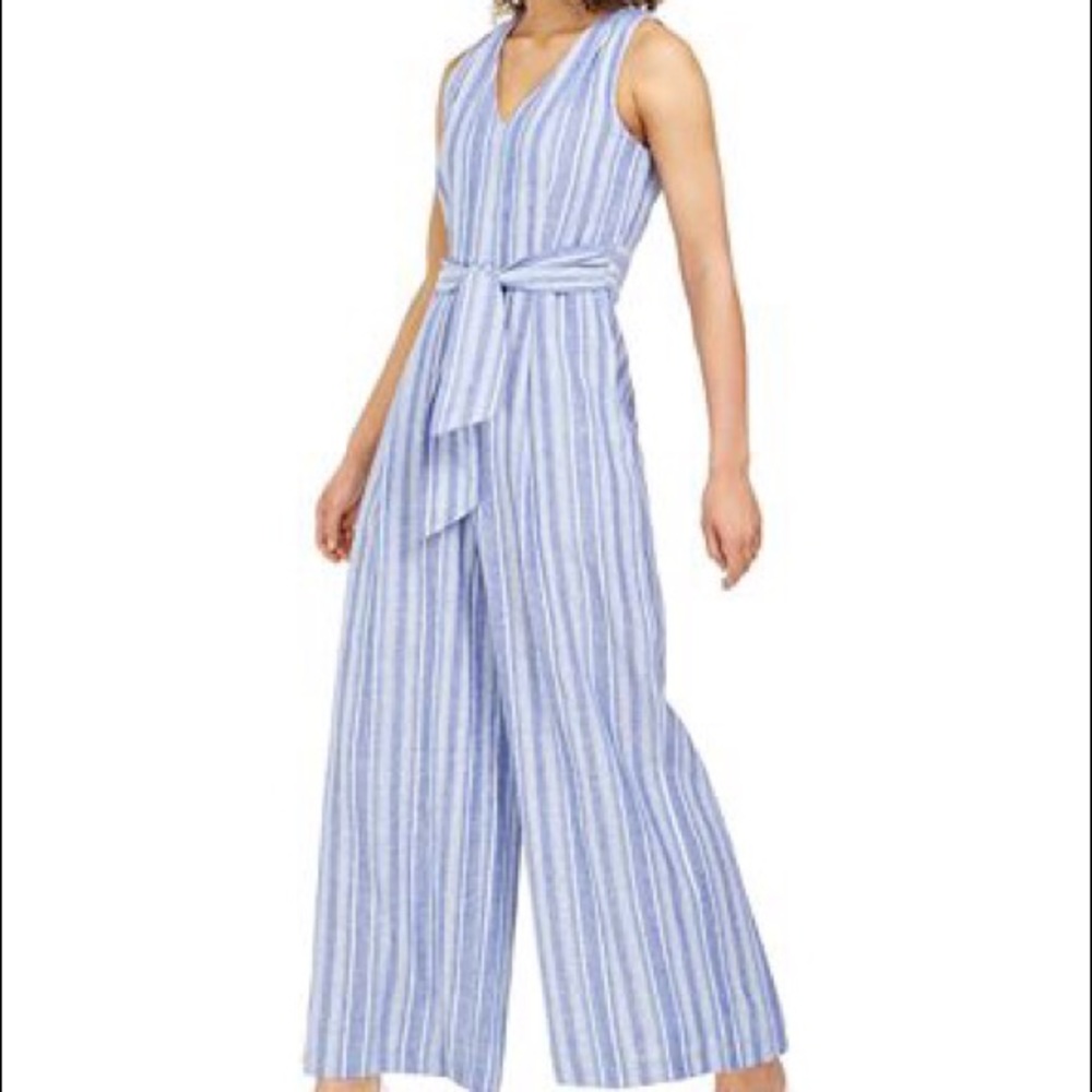 Calvin Klein striped linen blend belted jumpsuit